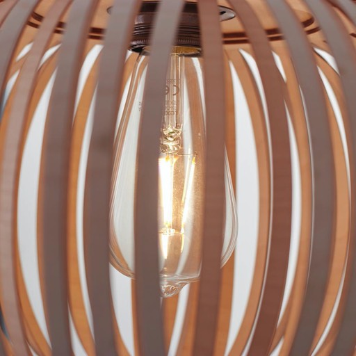 Stripes N° 2 Edison bulb covered by lots of narrow wooden stripes. Beautiful pendant lamp made of wood 